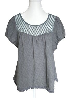 Free People Sage Green Crochet Yoke Puff Sleeve Blouse